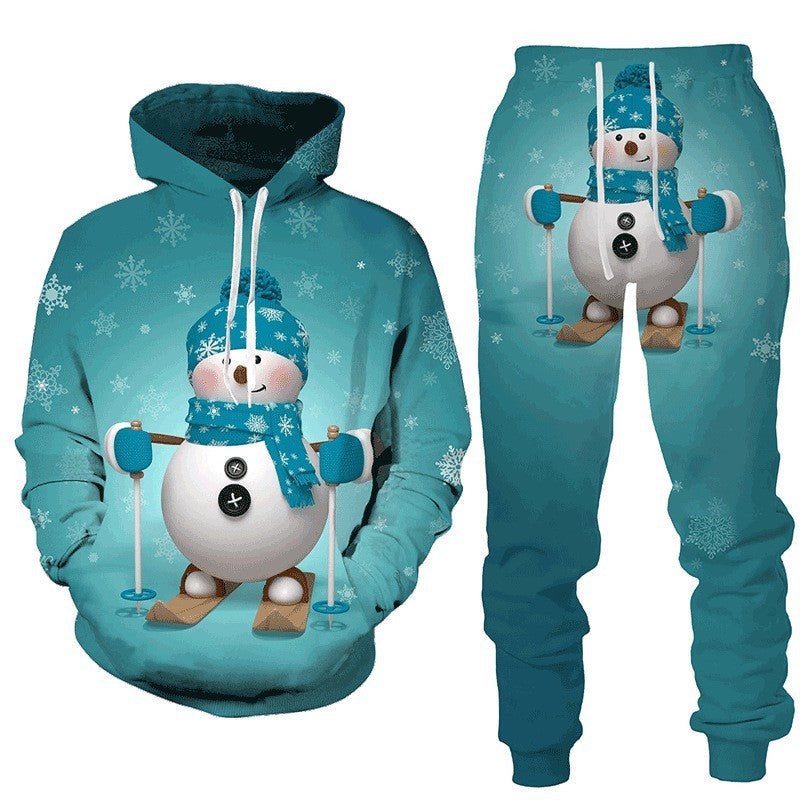Men’s Christmas 3D Snowman Hoodie & Pullover Set – Holiday Outfit