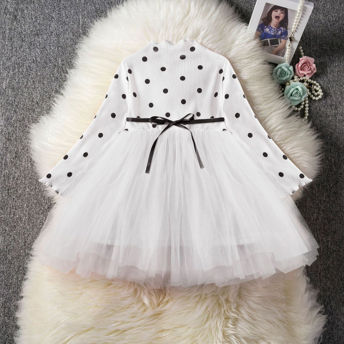 "Baby Girl Lace Tutu Dress Long Sleeve Party Outfit for Birthday or Christening"