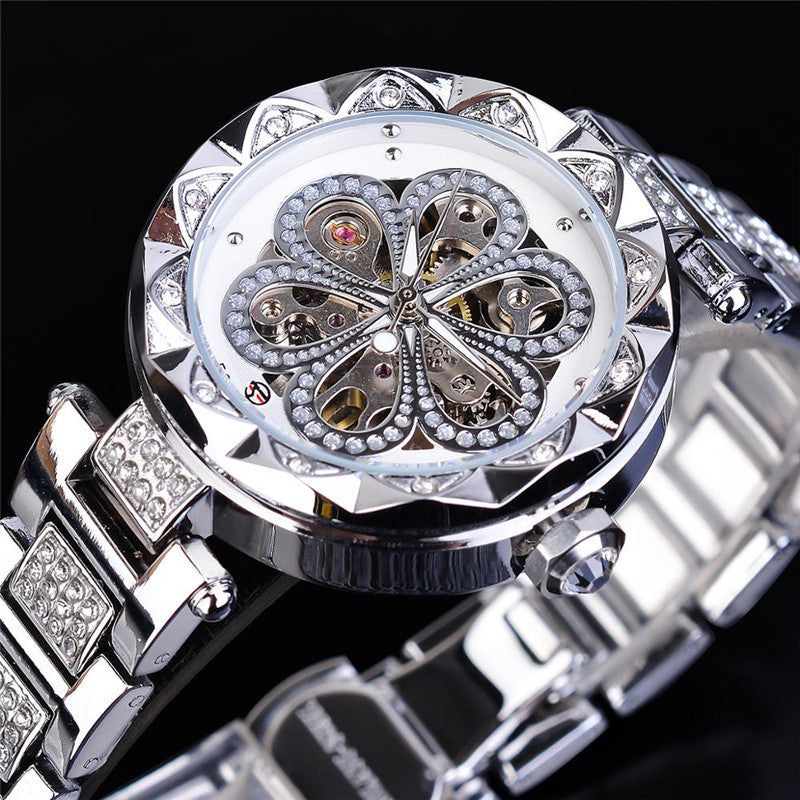 Forsining Ladies Mechanical Automatic Watch – Luxury Rose Gold Rhinestone