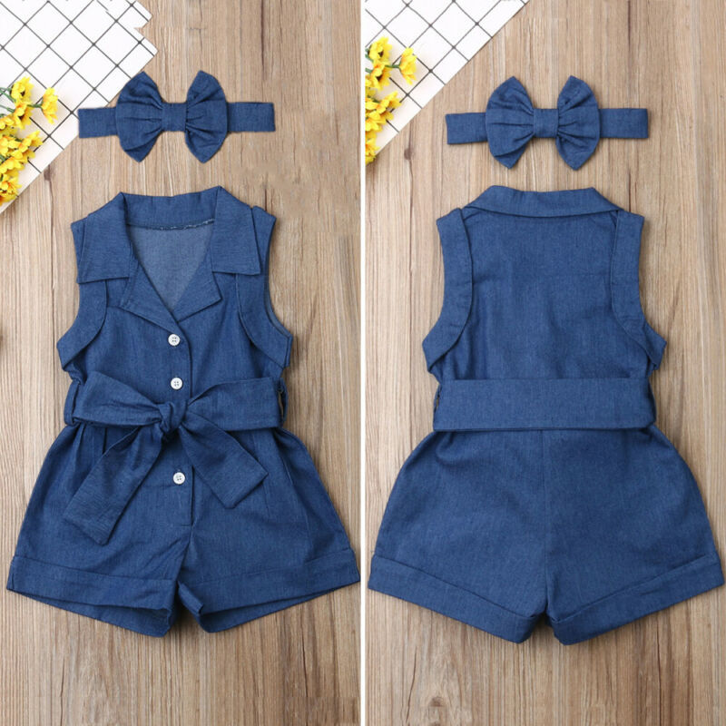Pudcoco Baby Girl Denim Sleeveless Romper