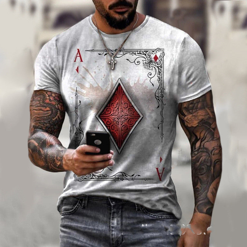 Men’s Printed T-Shirt – Playing Card Design Casual Top