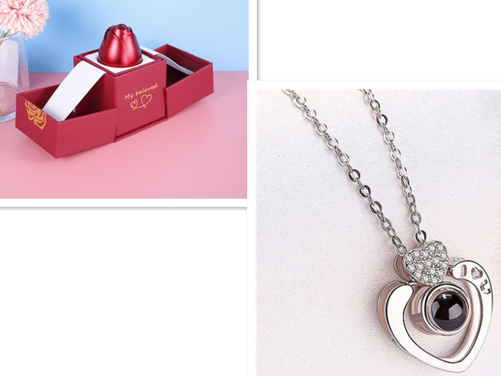 Valentine’s Day Metal Rose Jewelry Box – Necklace Gift