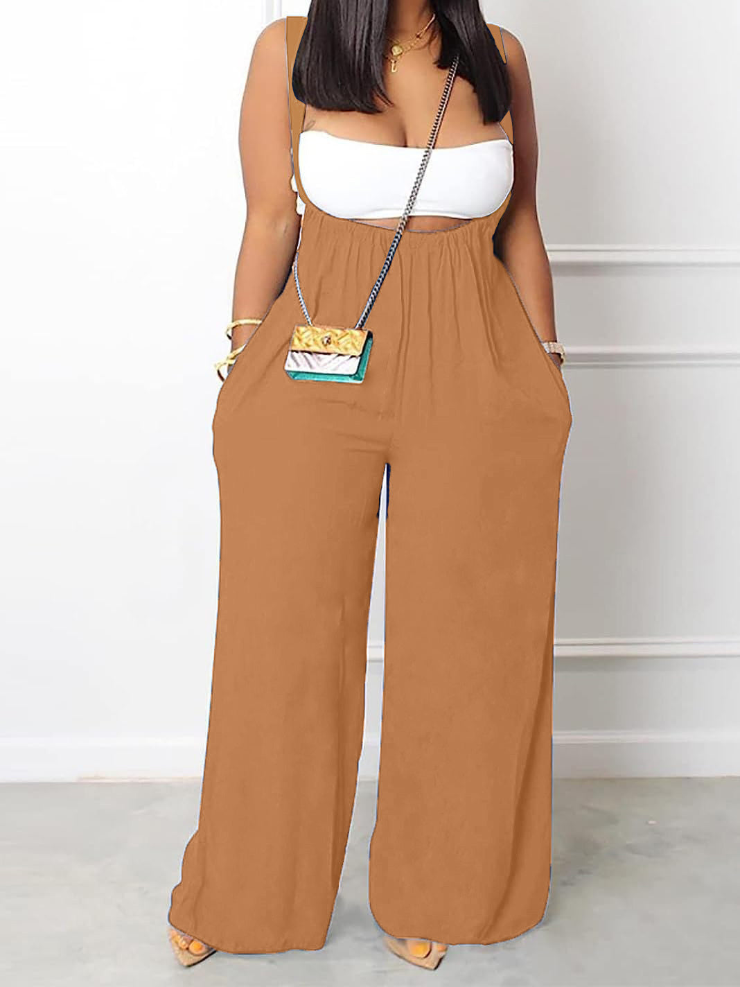 Plus Size Women’s Solid Color Pocket Overalls