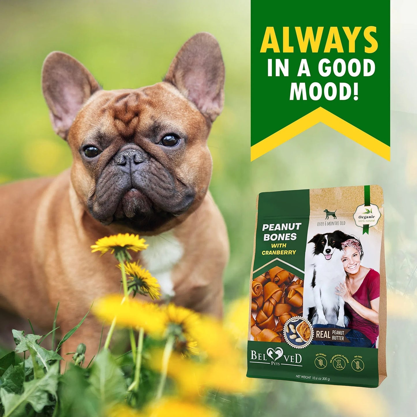 Dog Peanut Butter Bones with Cranberry – Rawhide-Free Chews, Organic Healthy Snacks for Small & Large Dogs