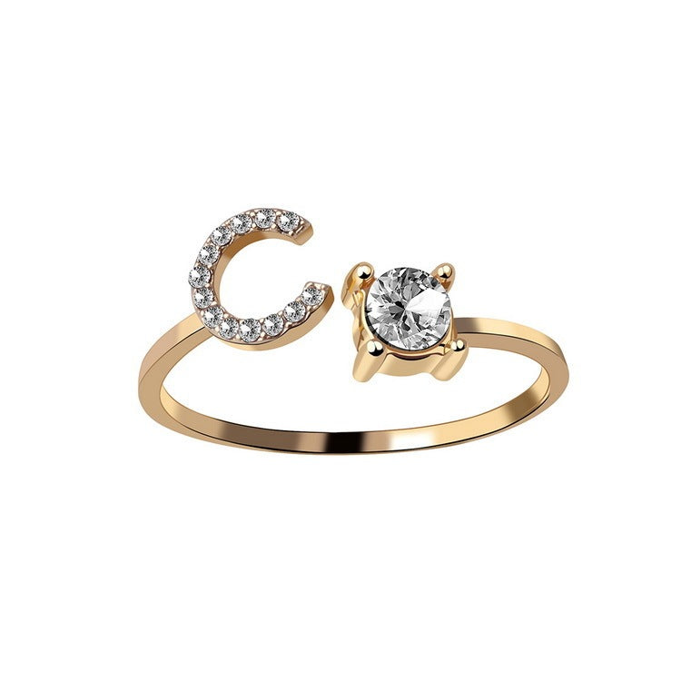Adjustable Initial Letter Ring for Women – Elegant Fashion Jewelry
