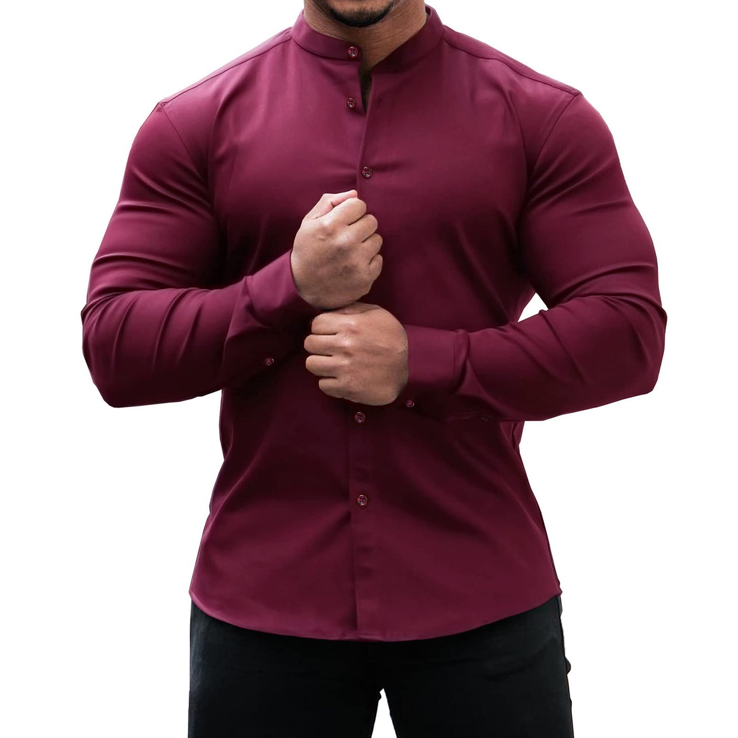 Men’s Casual Long Sleeve Shirt – Slim Fit Button-Down, Solid Color