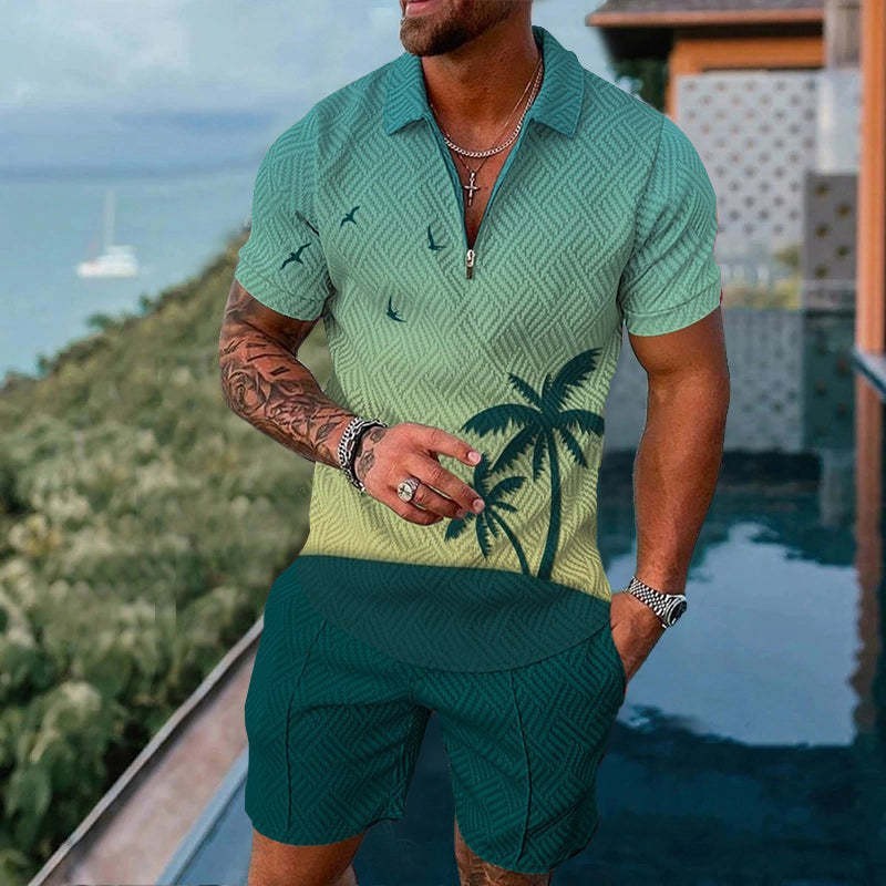 Men’s Fashion Casual Zipper Short Sleeve Suit – Summer Outfit