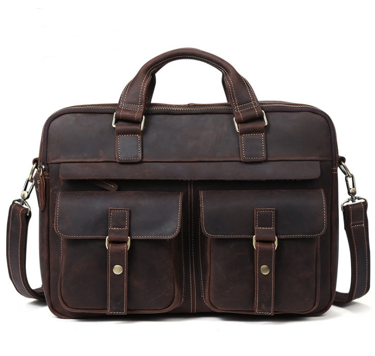 Men’s Retro Cowhide Leather Laptop Briefcase – 15.6" Business Bag