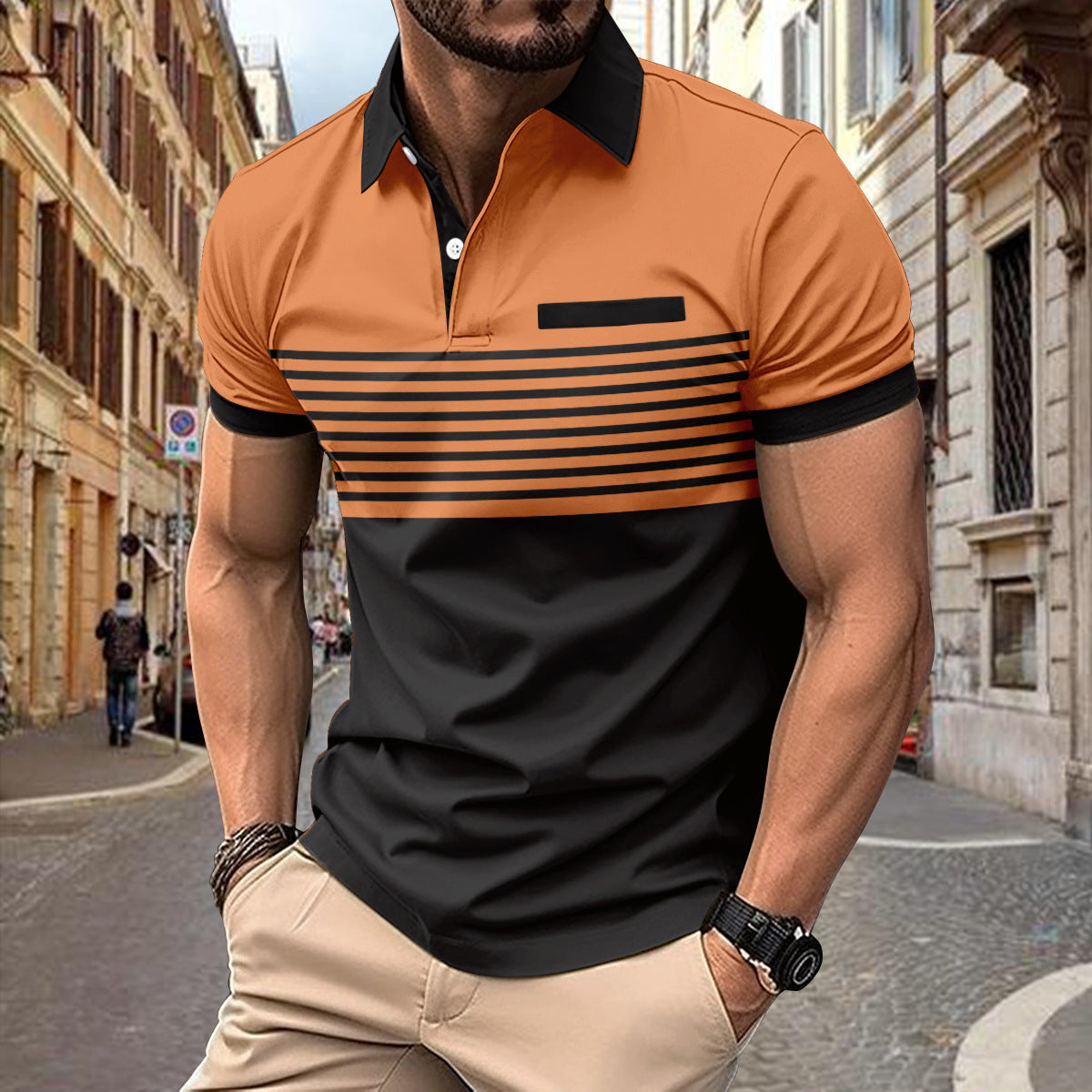 Men’s Casual Striped Shirt – Short Sleeve with Chest Pocket