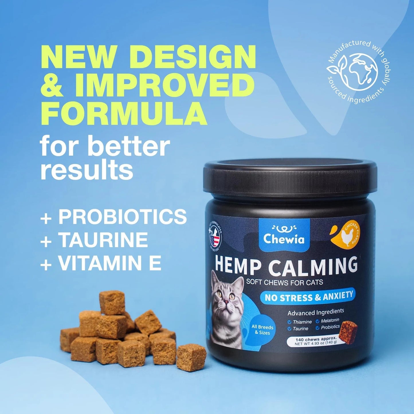 Cat Calming Treats – Hemp & Melatonin Soft Chews with Probiotics for Anxiety Relief