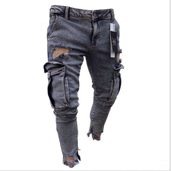 Men’s Cargo Hole Jeans – Casual Denim Pants