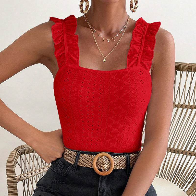 Women’s Ruffle Strap Square Neck Sleeveless Tank Top