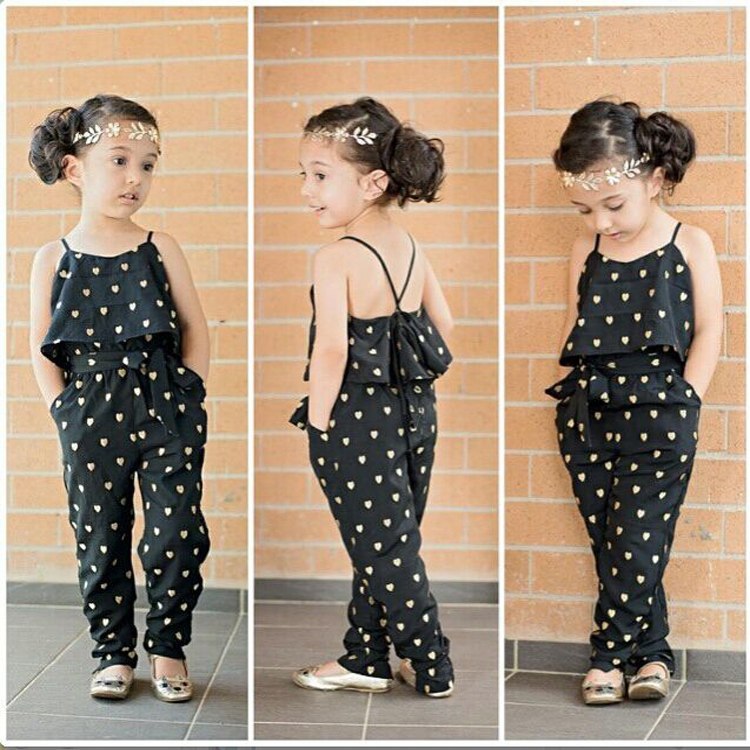 "Girls Summer Clothing Set Sleeveless Polka Dot Cotton Jumpsuit Outfit"