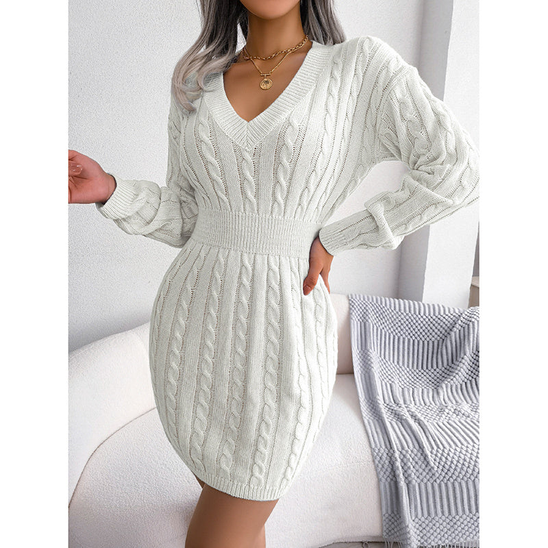 Women’s 2025 Fall Winter V-Neck Knit Sweater Dress