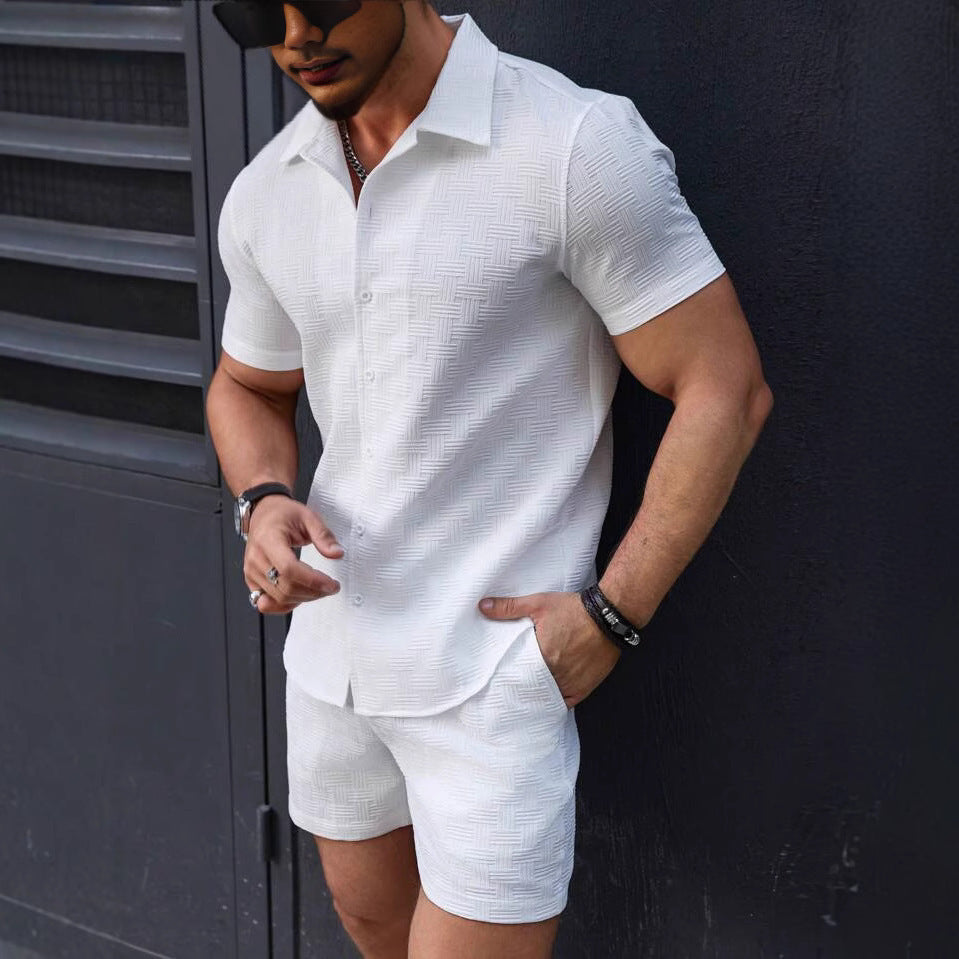 Men’s Summer Beach Two-Piece Set – Short Sleeve Shirt & Shorts