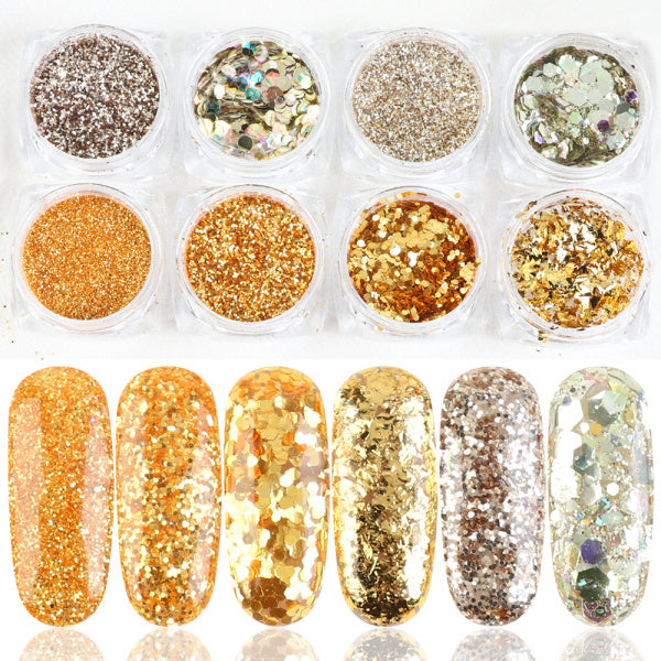 8 Box Mix Glitter Nail Art Powder Flakes Set – Sparkling Decoration for Manicure & DIY Nails
