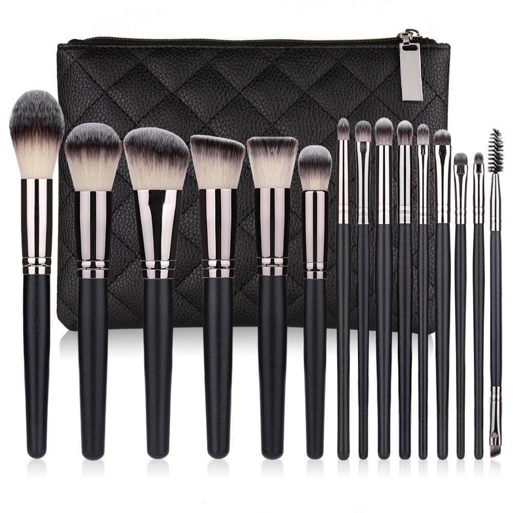 "15-Piece Matte Black Makeup Brush Set Full Cosmetic Tools"