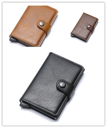 RFID Vintage Men’s Wallet – Aluminum Card Holder with Leather Cover