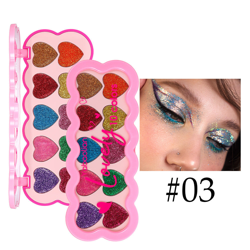 Pearlescent Heart Eyeshadow Palette – 10 Colors Glitter Sequins