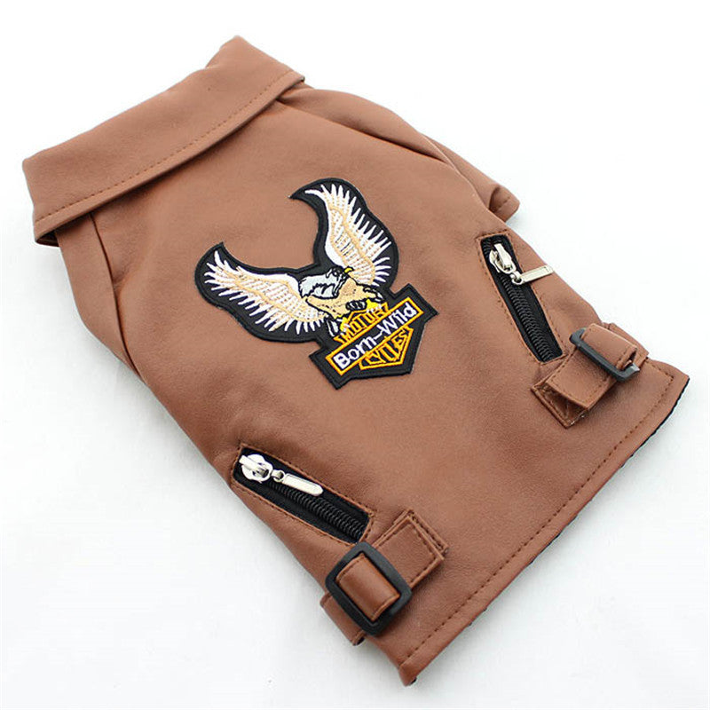 Dog Leather Jacket – Small Pet Outfit with Eagle Embroidery