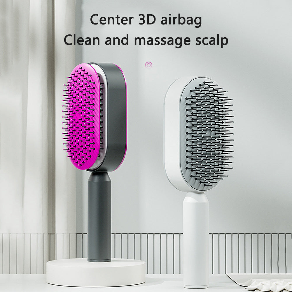 "Self-Cleaning Hair Brush for Women with Scalp Massage & Anti-Static Features"
