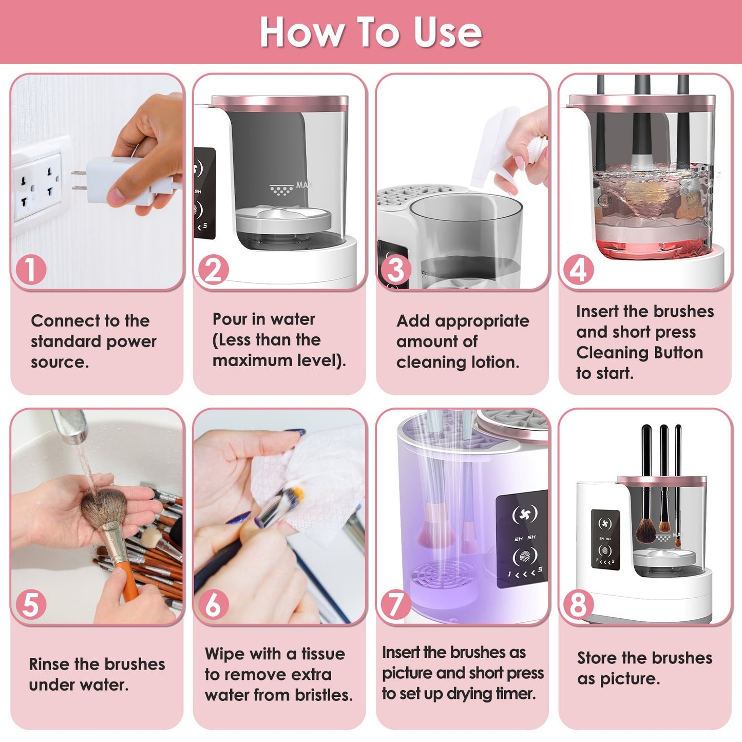 4-in-1 Electric Makeup Brush Cleaner with UV Disinfection & Storage