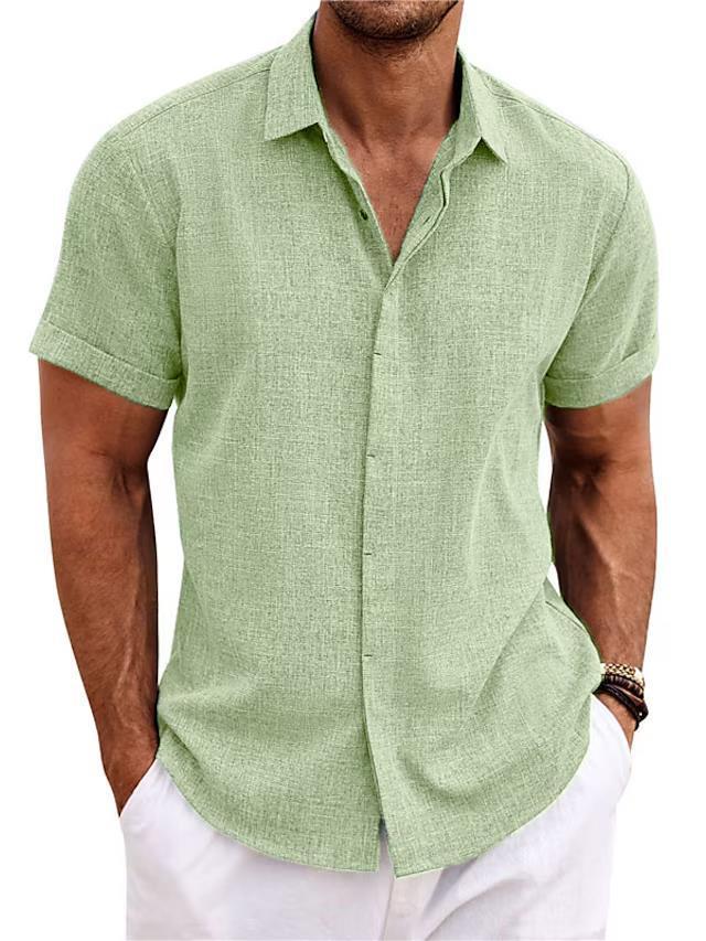 Men's Solid Linen Short Sleeve Shirt – Loose Fit
