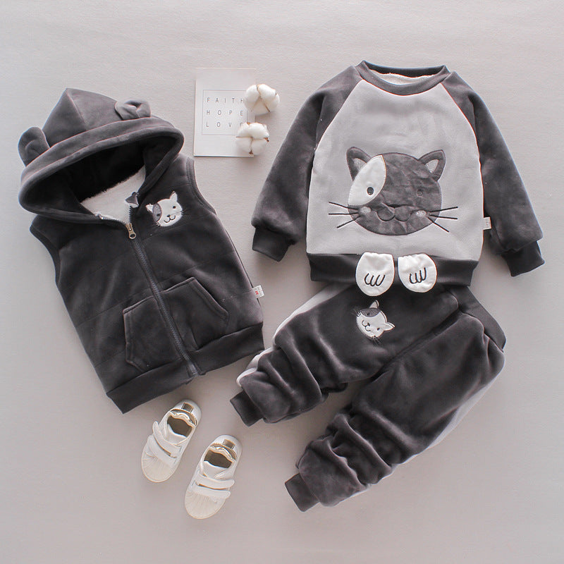 Boys Winter Thickened 3-Piece Clothing Set