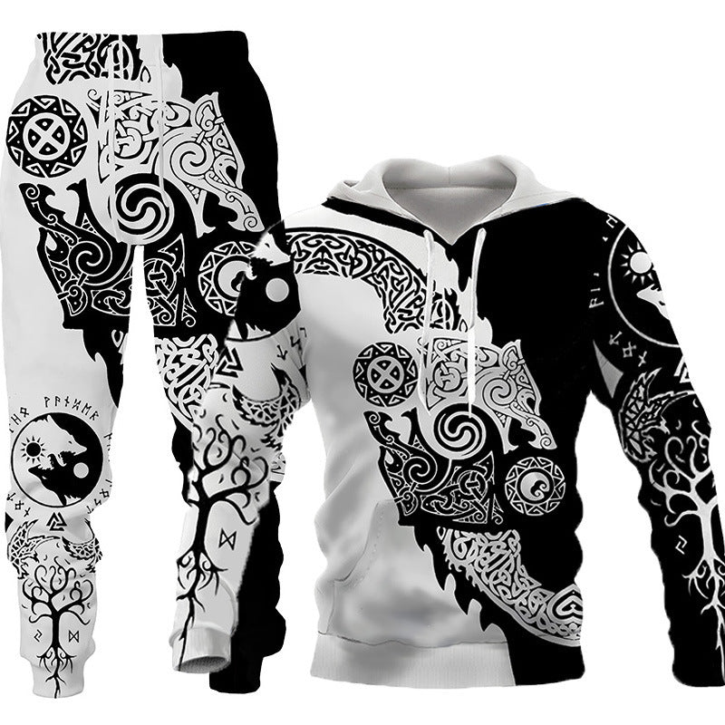 Men’s 3D Wolf Print Tracksuit – Hooded Jogging Set