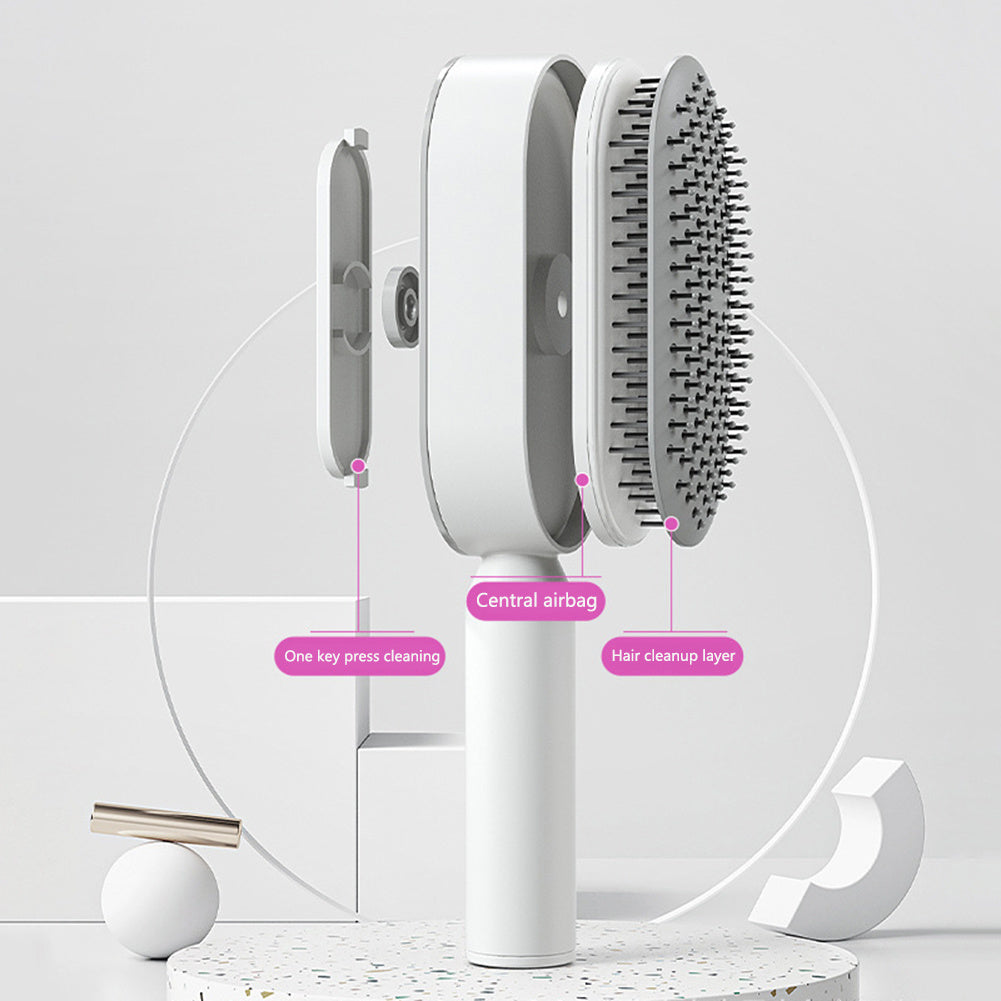 "Self-Cleaning Hair Brush for Women with Scalp Massage & Anti-Static Features"