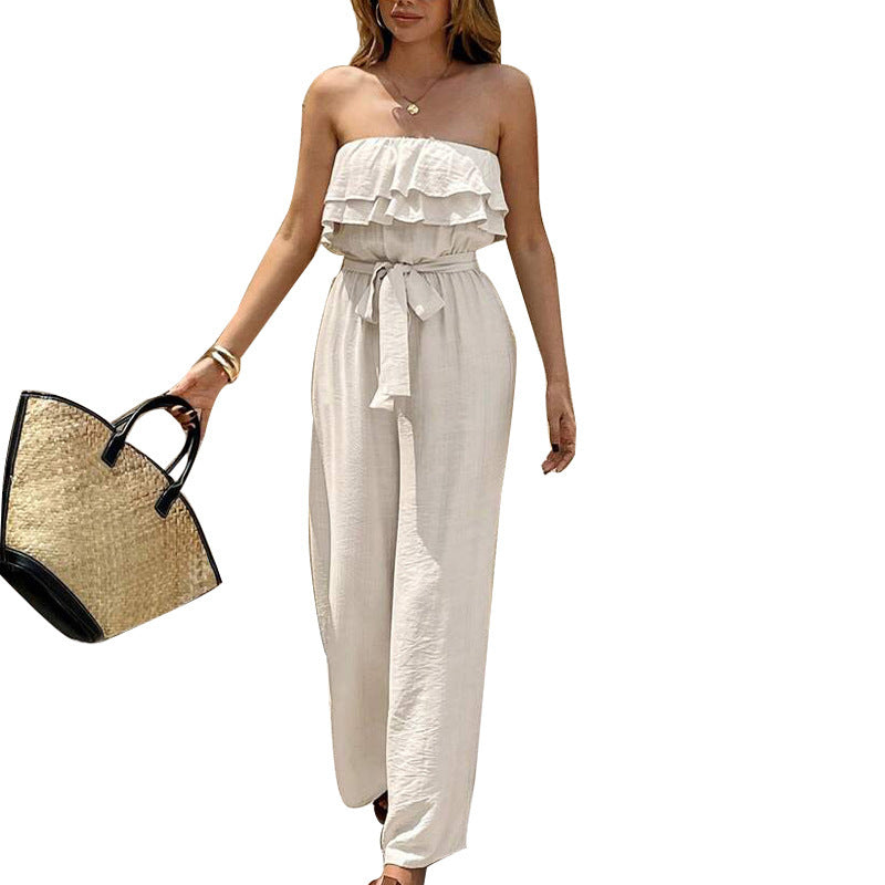 Women’s Sleeveless Tube Top Ruffled Jumpsuit