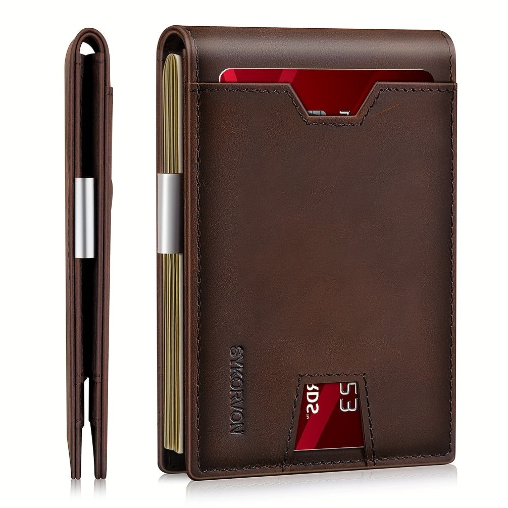 Men’s Genuine Leather RFID Bifold Wallet – Slim Front Pocket