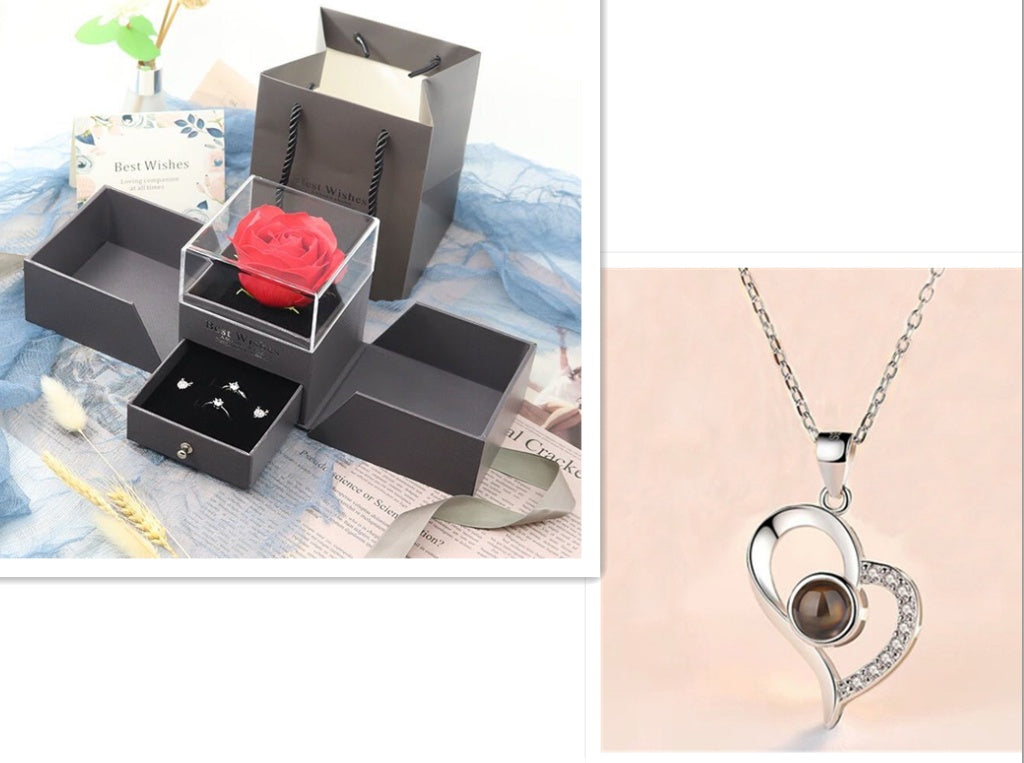 Valentine’s Day Metal Rose Jewelry Box – Necklace Gift