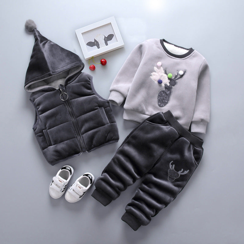 Boys Winter Thickened 3-Piece Clothing Set