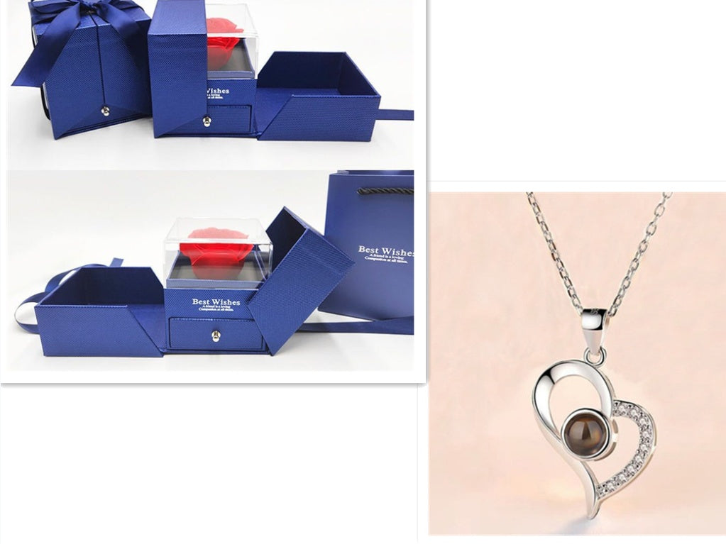 Valentine’s Day Metal Rose Jewelry Box – Necklace Gift