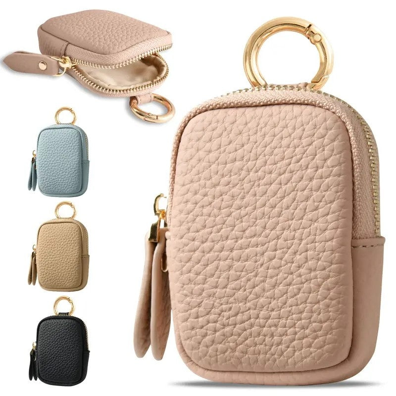 Leather Coin Purse Mini Zipper Wallet Keychain