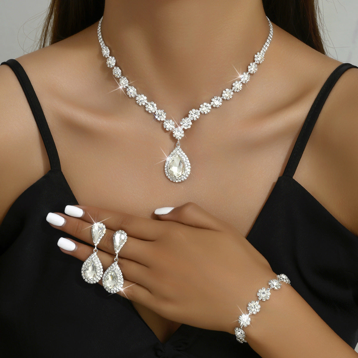 Bridal 3-Piece Jewelry Set – Necklace, Earrings & Bracelet