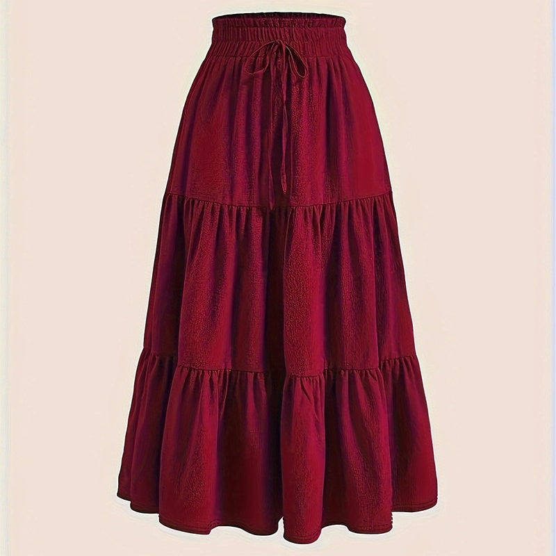 Women’s High-Waist Pleated Midi Skirt with Knot Detail