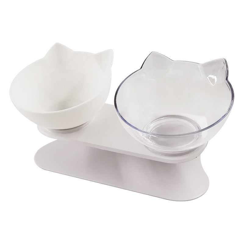 Inclined Cat Bowl with Ear Design – Transparent Oblique Mouth Single Pet Feeding Bowl