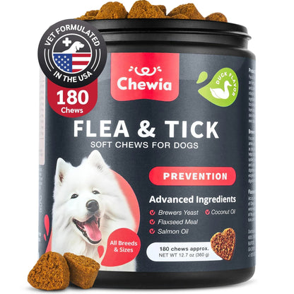 Dog Flea & Tick Chewable Supplement – Natural Flea and Tick Control Soft Treats with Immune Support