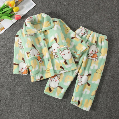 Boys’ & Girls’ Flannel Homewear – Kawaii Cartoon Animal Pajamas