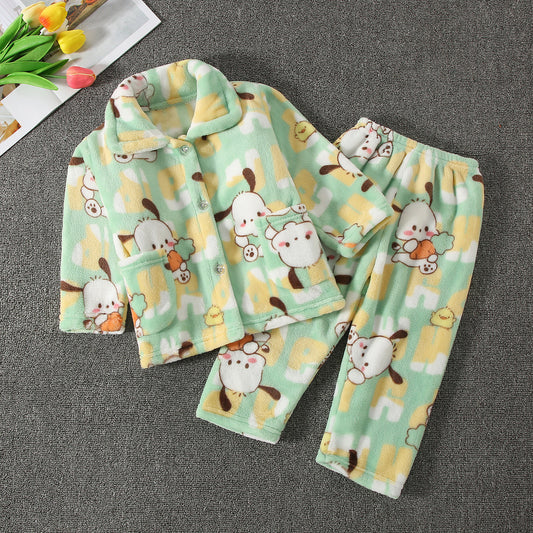 Boys’ & Girls’ Flannel Homewear – Kawaii Cartoon Animal Pajamas