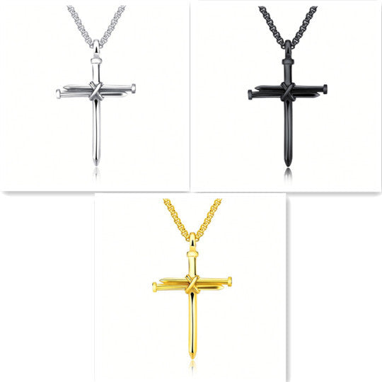 Steel Black & Gold Cross Unisex Necklace – Jewelry Gift