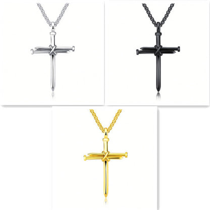 Steel Black & Gold Cross Unisex Necklace – Jewelry Gift