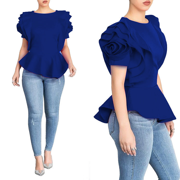 Women’s Summer Ruffled Hem Top – Short Sleeve