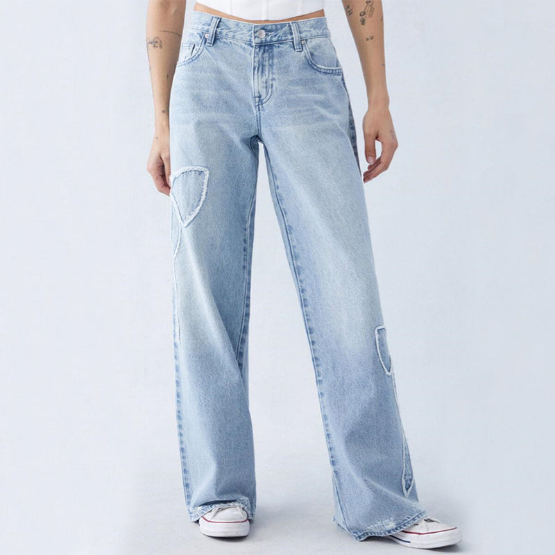 Women’s Embroidered Butterfly Straight Baggy Jeans