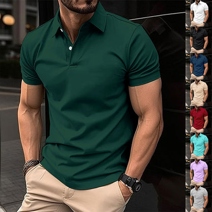 Men’s Summer Short Sleeve Polo Shirt – Solid Color Button-Down Lapel Top