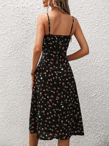 Women's Polka Dot Print Suspender Split Long Dress