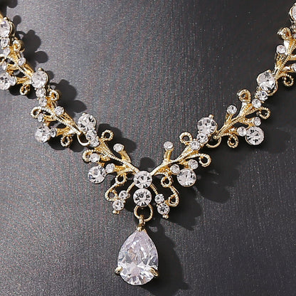 Bridal Rhinestone Zircon Necklace & Earrings