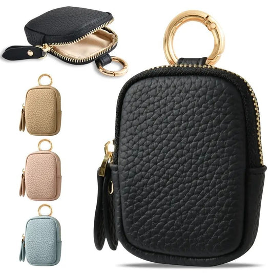Leather Coin Purse Mini Zipper Wallet Keychain